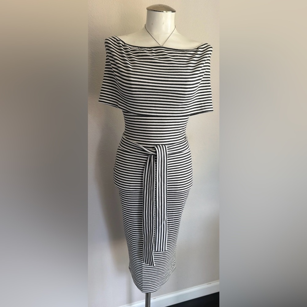 Chic Black and White Striped Midi Dress